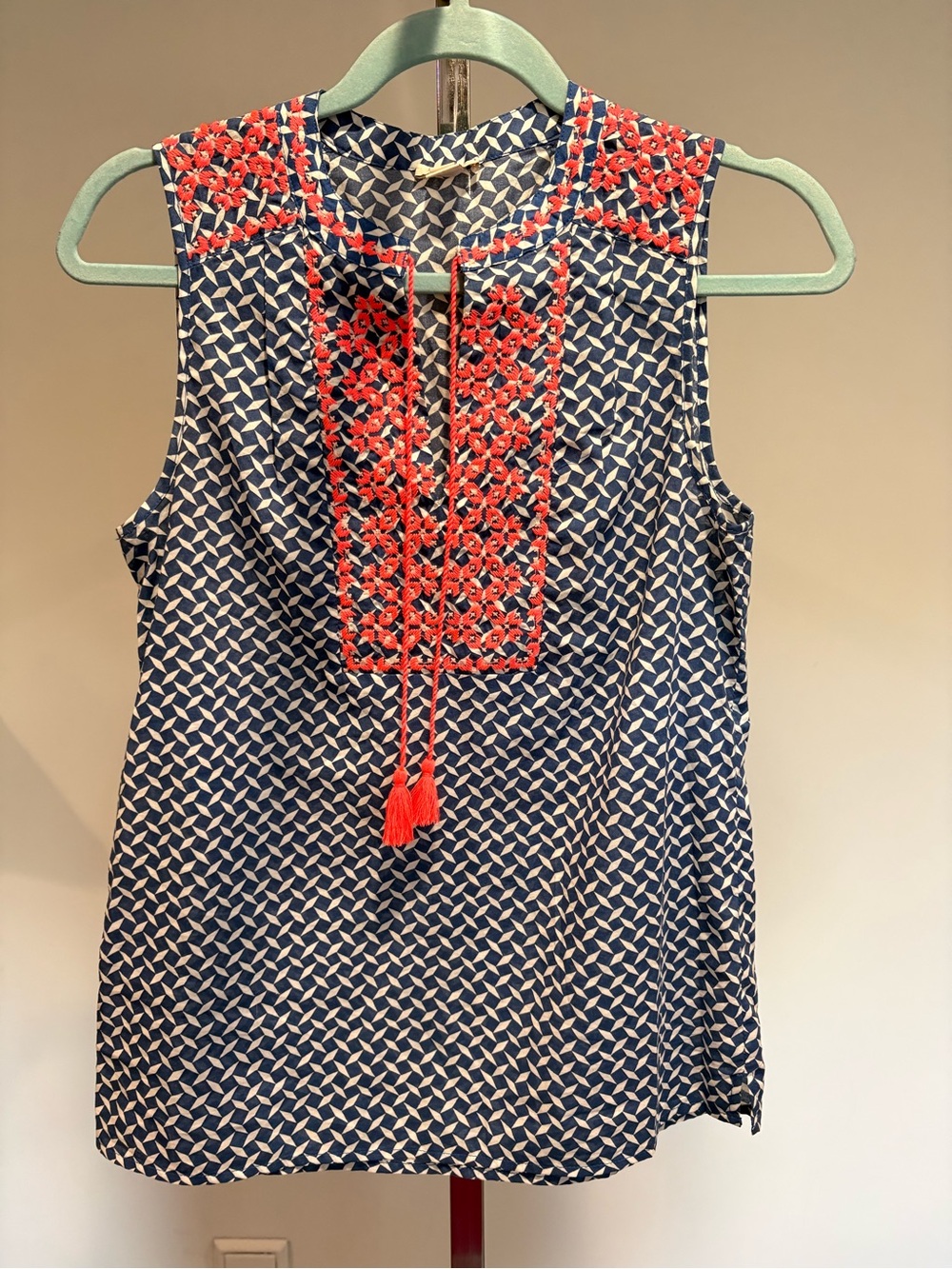 100% Cotton J. Crew Sleeveless Top with Embroidery